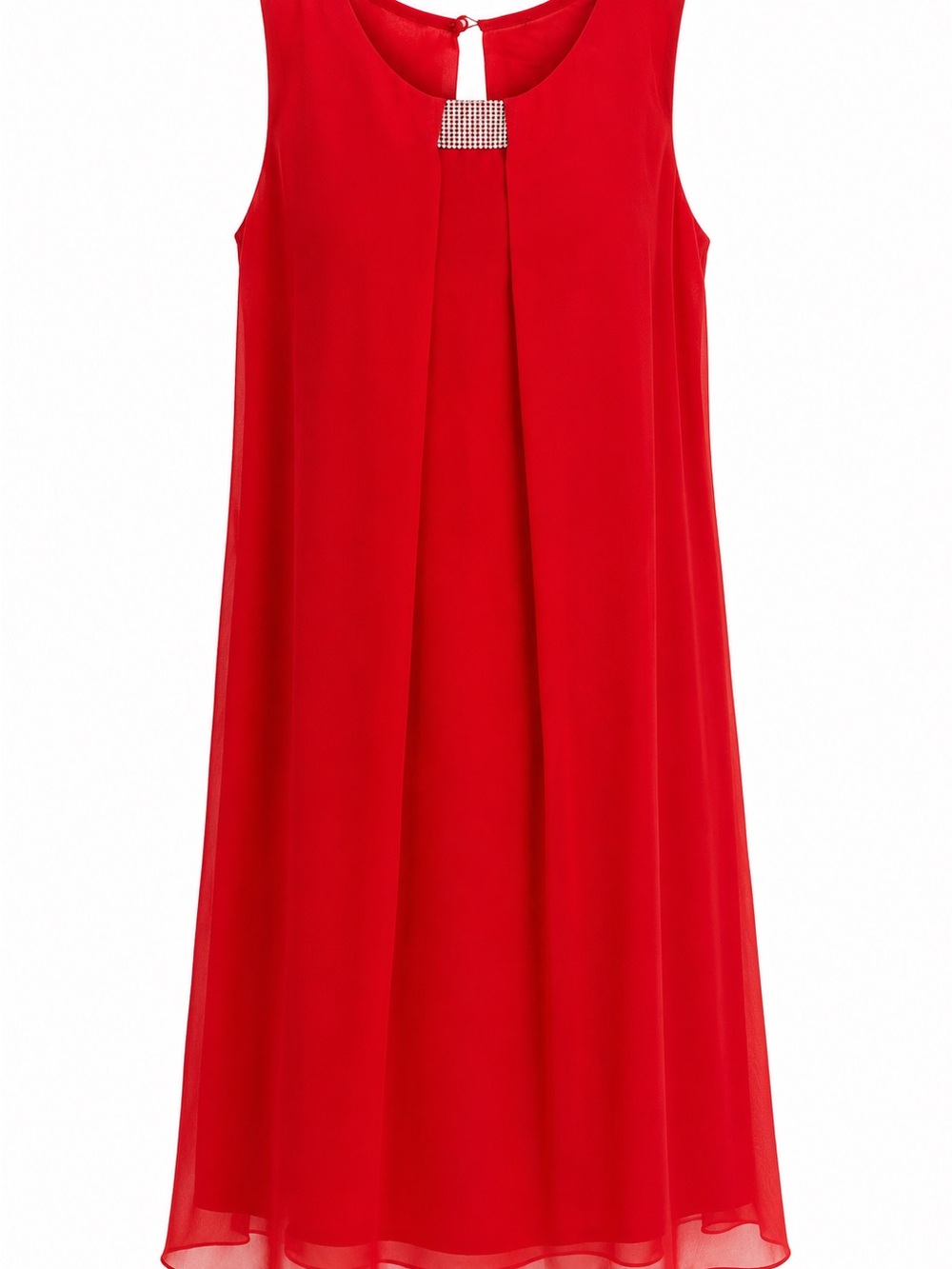 MSK Red Chiffon Rhinestone Sleeveless Shift Dress Size 16
